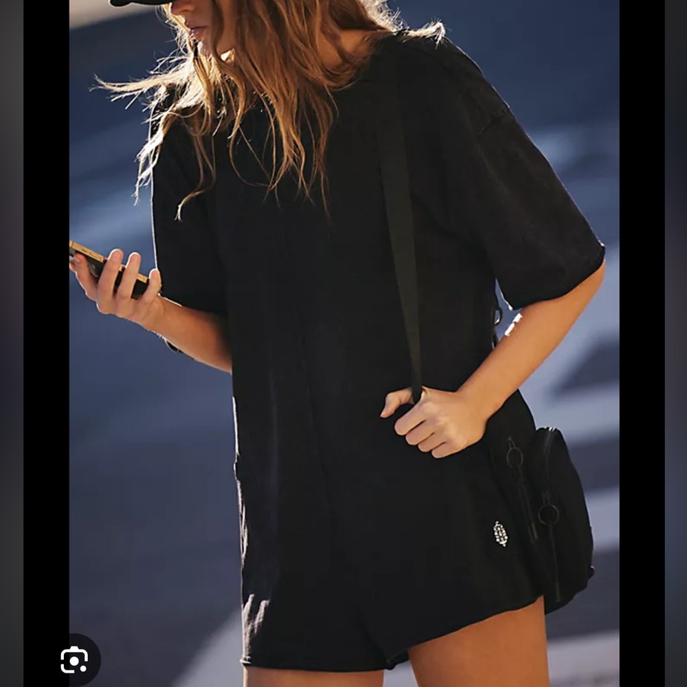 Free People Black Short Sleeve Romper